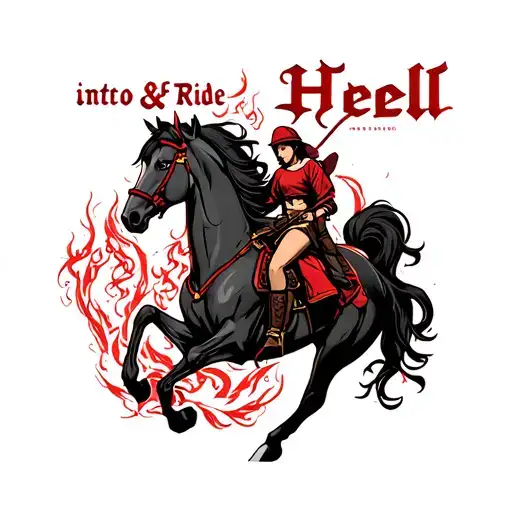 Gothic Lettering Into Hell Horse And Rider