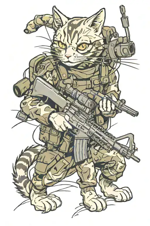 Soldier Cat Holding Rifle