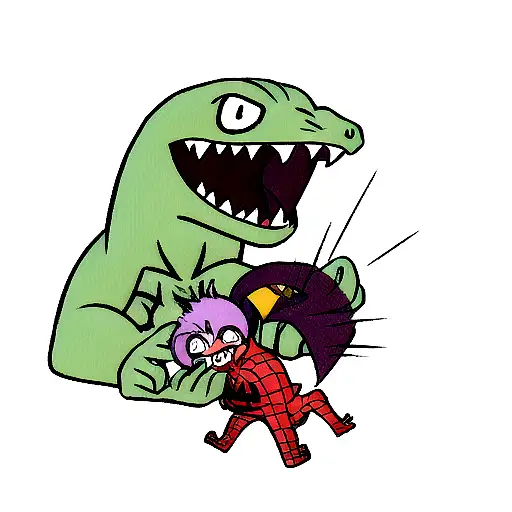Baby Dinosaur Trying To Eat Spiderman