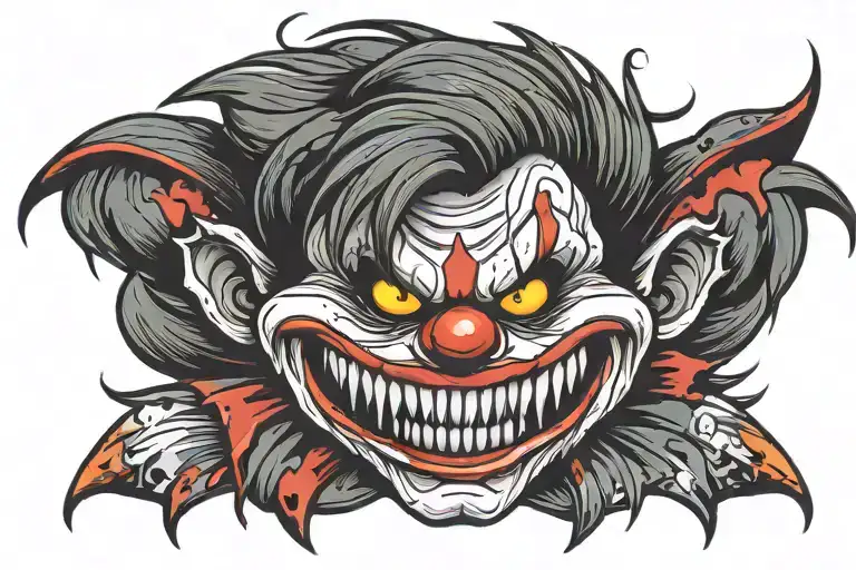 Evil Yet Simple Demonic Clown Face Cartoon Style Sharp Teeth
