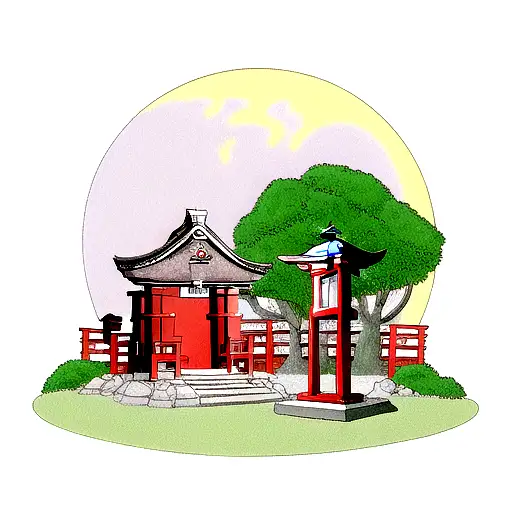 Moon And Japanese Shrine
