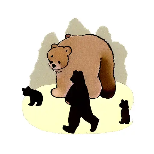 Bear Walking With Cubs