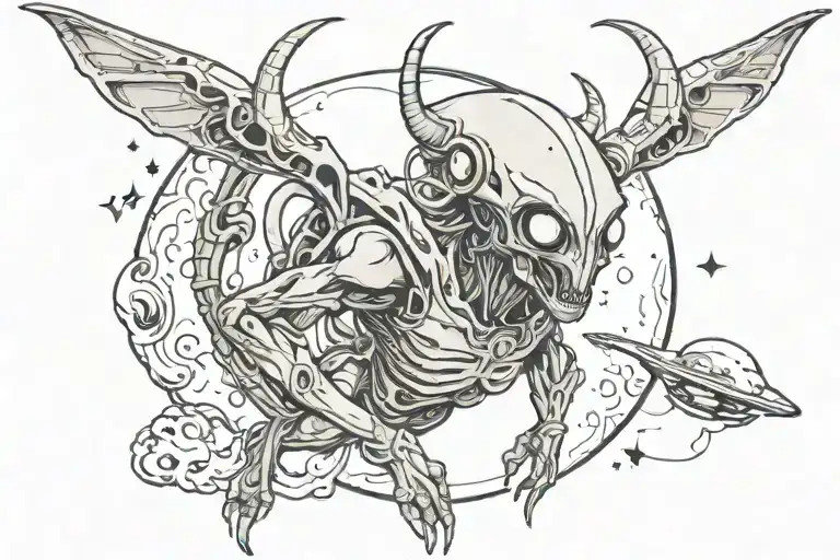 Alien On A Moon With Horns