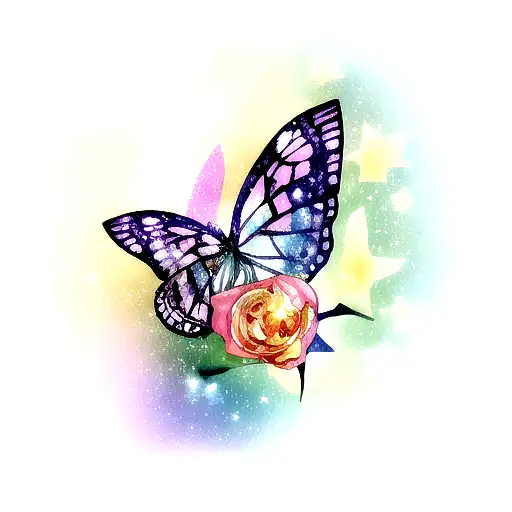 Rose Butterfly In A Bottle With Starry Sky Background