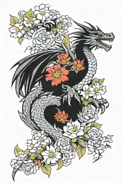 Flaying Dragon And Flowers
