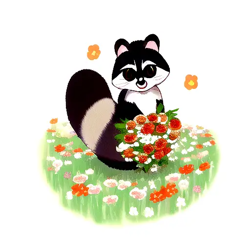 Cute Baby Racoon With Flowers