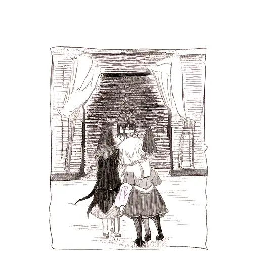 A Spooky And Mystical Anime-inspired Scene Featuring Children And A Cat