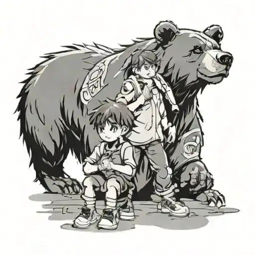 Boy Protect By A Bear Holding