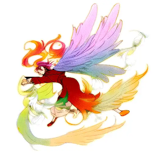 Phoenix With Lilies On The Wispy Tail