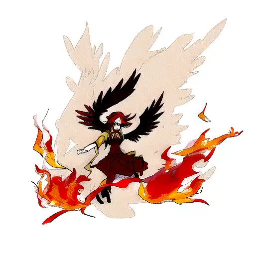 Phoenix Rising From Ashes In Shades Of Red And Yellow