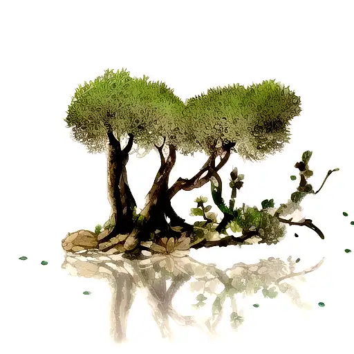 Olive Tree Trunk With Orchid Petals