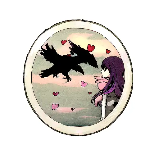Heart And Hourglass With Ravens Flying On The Outside