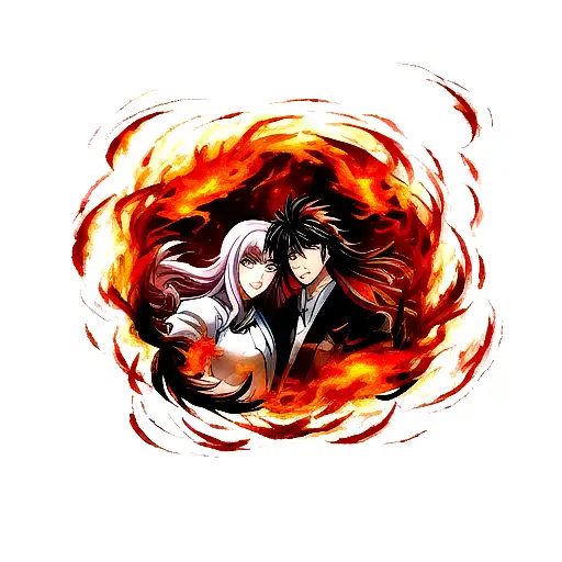 Half And Half Portrait Of Kyojuro Rengoku And Fuegoleon Vermillion Surrounded By Fire