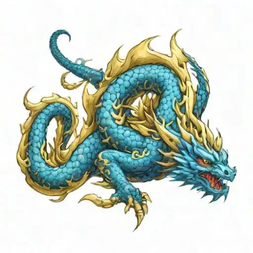 A Blue Dragon Body With Golden Ornaments