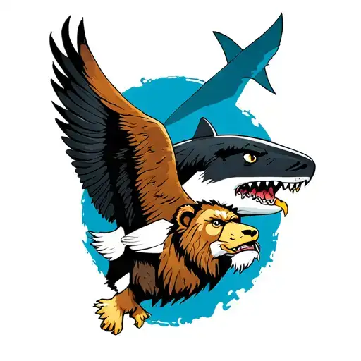 Shark Gorilla Lion Bear Eagle Todem Pole