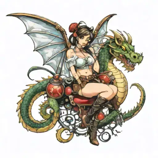 Steam Punk Pin Up Girl With A Welsh Dragon