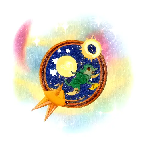 Dragon With Sun And Moon And Stars