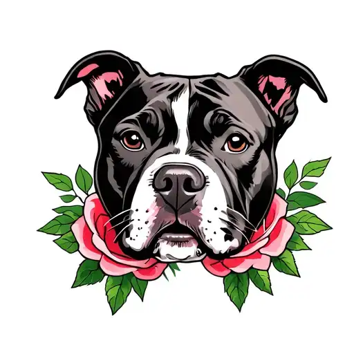 Pit Bull Face And Roses