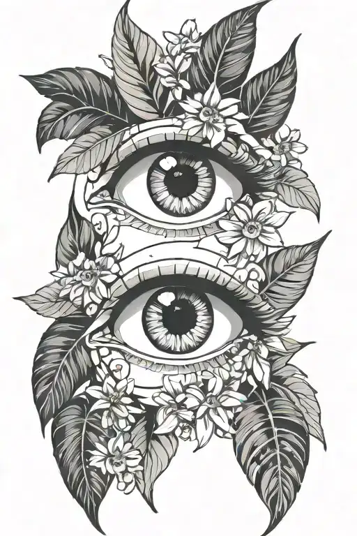 Eyes And Flower Large Black Leaves