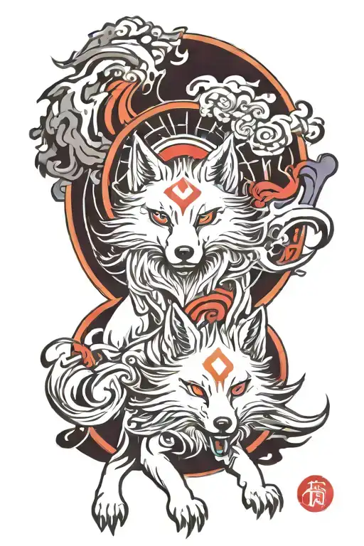 Japanese Amaterasu Wolf And Tsukoyomi God