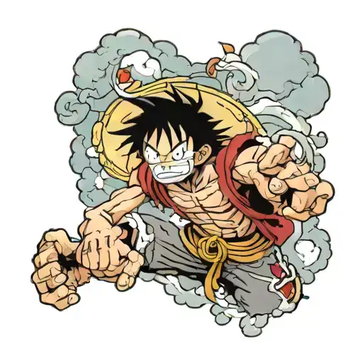 Monkey D Luffy Gear 5 With Clouds Behind Him