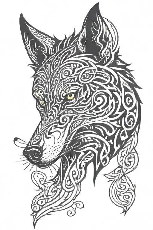 Tribal Wolf Head With Musical Notes In The Shape
