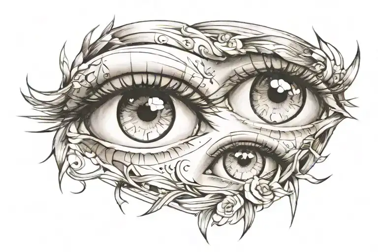 2 Pairs Of Female Eyes Simple Charcoal