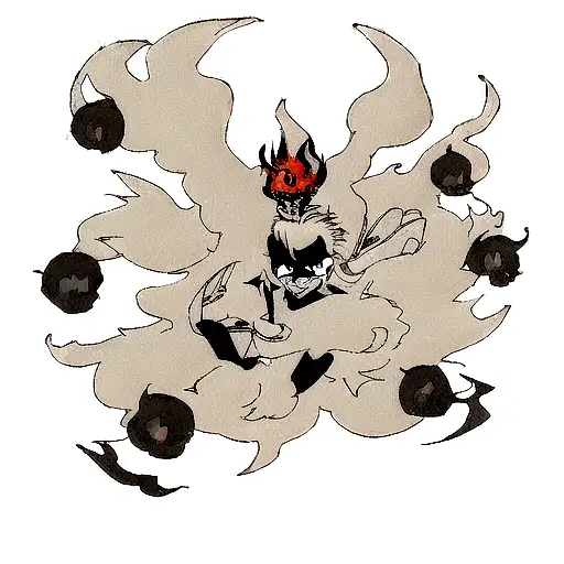 Combine Japanese Mythology Demons With Black Fire And Skulls In Japanese Style