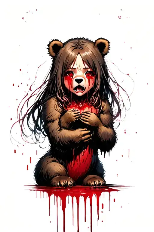 Girl In The Blood With A Bear In Her Hands That Cry With Bloody Tears