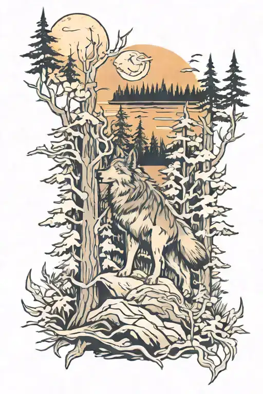 Forest With Wolf Howling