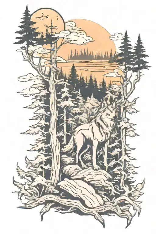 Forest With Wolf Howling