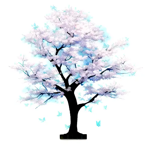 Blue Cherry Blossom Tree With Blue Butterflies For Passing Father
