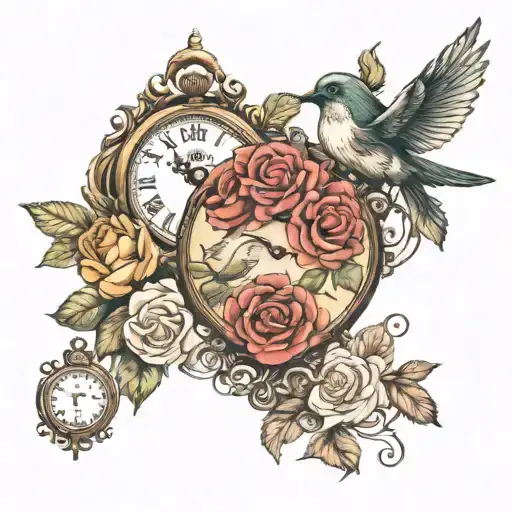 Vintage Watch With Roses And A Bird Flying