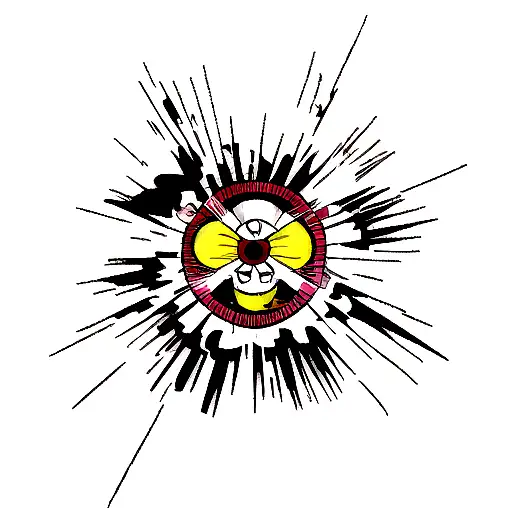 A Minimalist Tattoo Of Luffy From One Piece Surrounded By Abstract Art Elements