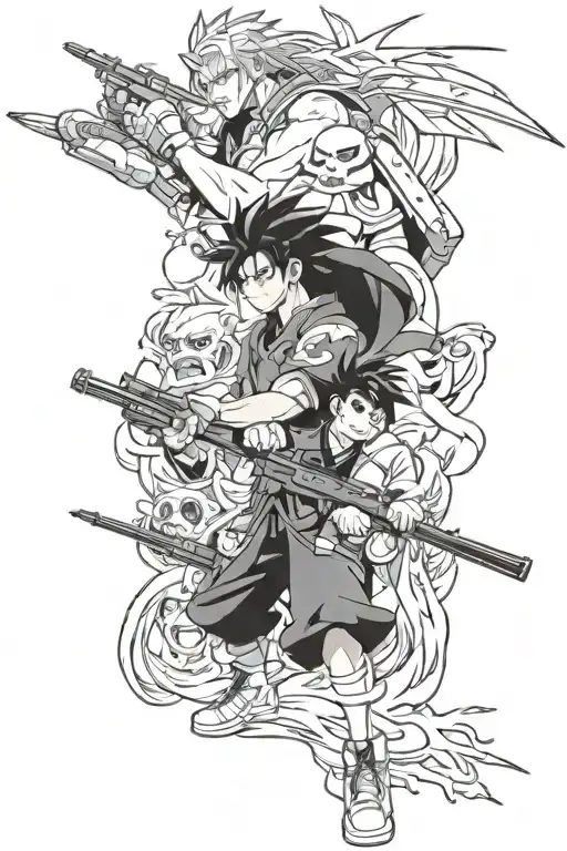 Create A Tattoo Of A War Between Cartoon And Anime Characters