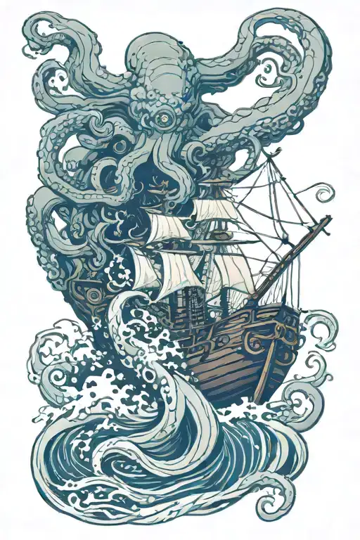 Kraken Pulling A Ship