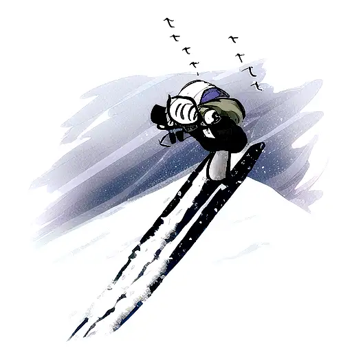 A Character From Hollow Knight Skiing Down A Mountain Covered In Snow