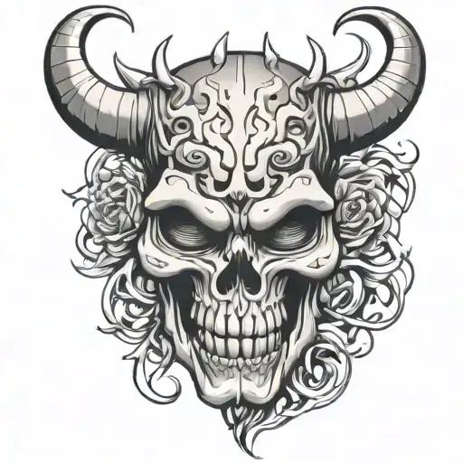Skull With Oni Mask