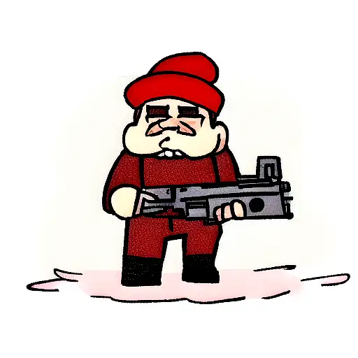 A Man In A Red Hat Holding A Gun
