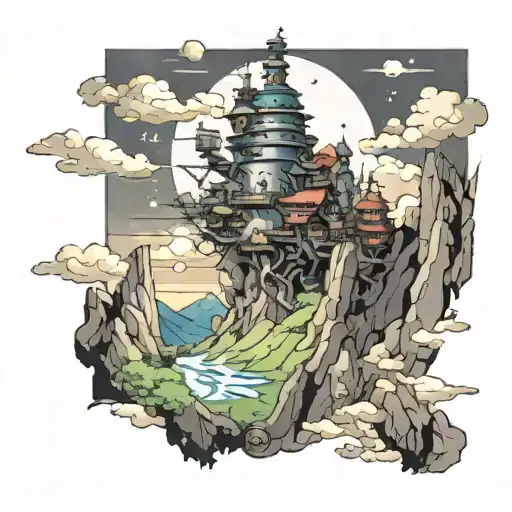 Howl's Moving Castle Surrounded By Mountain Landscape