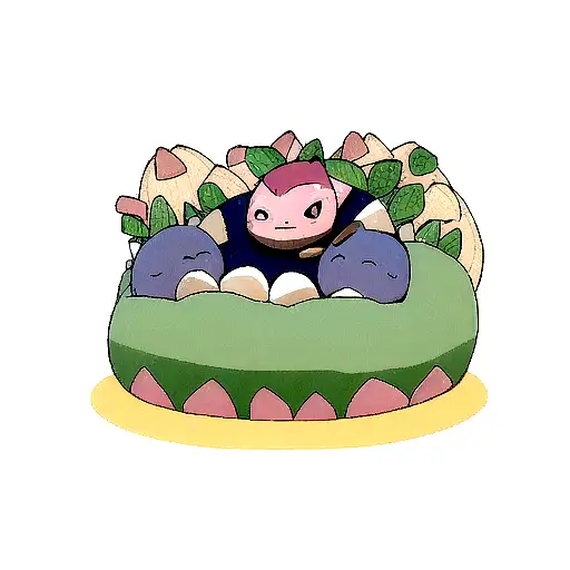 Snorlax Sitting On A Mountain Of Conchas Eating A Pink Concha