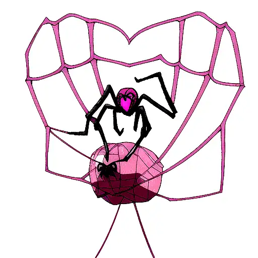 Spider Descending Fron A Heart Shaped Web All In Pink