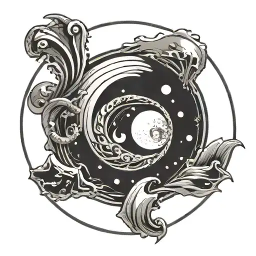 Full Moon And Seashell In The Circle Shape