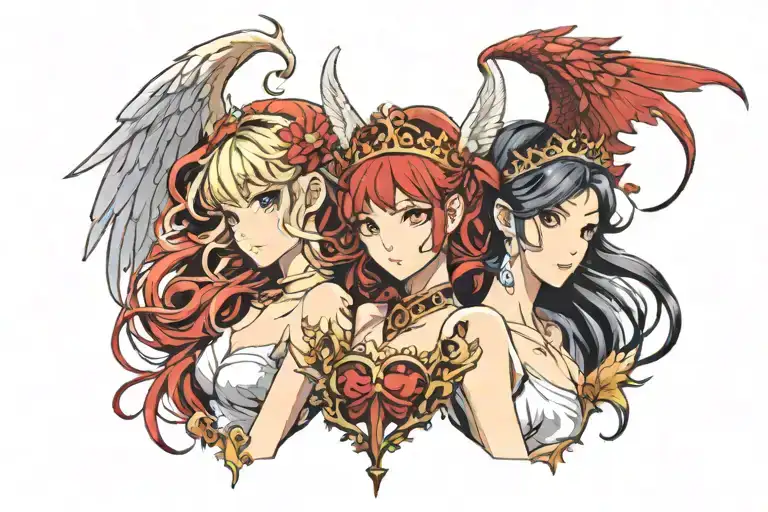 Angel And Devil Wings And Crown Horn Girl Red