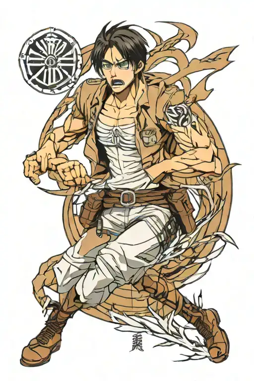 Attack On Titan Eren Yeager With Tatakae Kanji Symbol