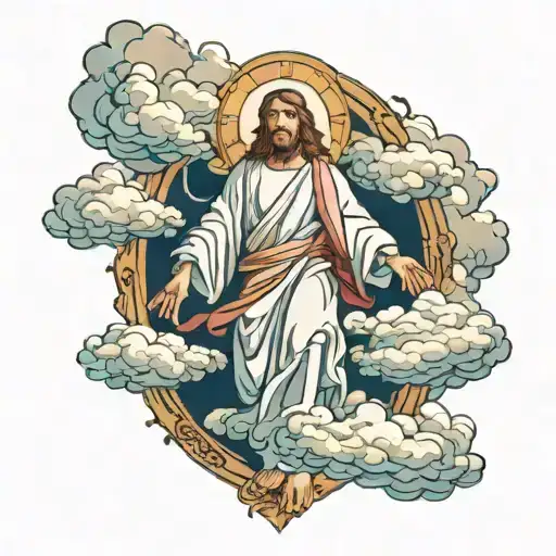 Jesus Descending From The Clouds Surrounding