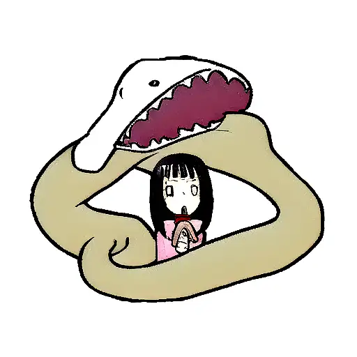 Head Of A Girl With A Snake Crawling Out Of Her Mouth