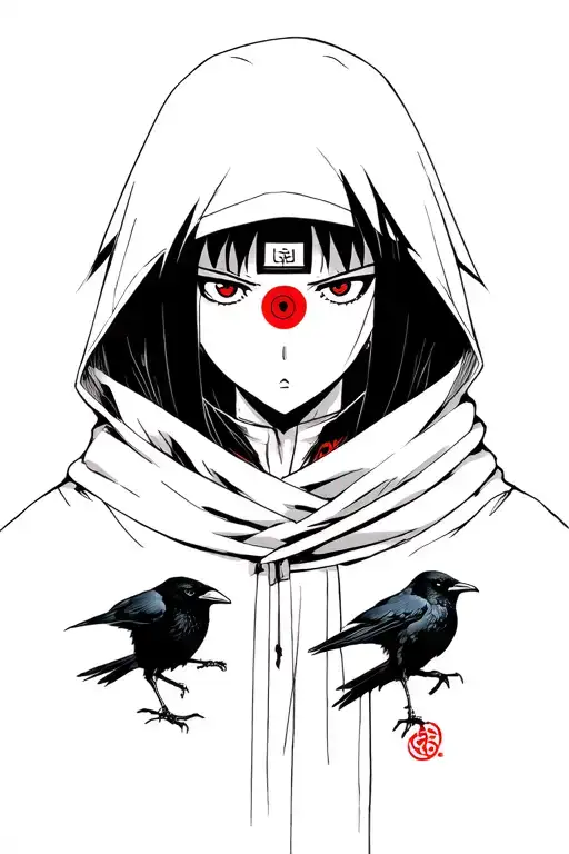 Itachi Uchiha With Sharingan Eyes Wearing Akatsuki Cloak Fading Into Crows