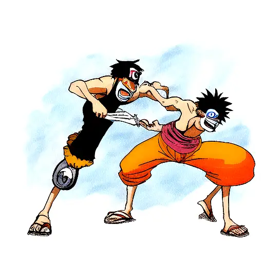 Naruto And Luffy From One Piece Engaged In An Epic Battle