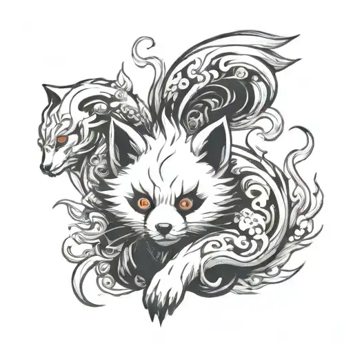 Nine Tailed Fox Holding Panda Bear